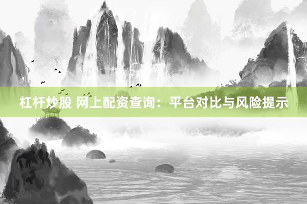 杠杆炒股 网上配资查询：平台对比与风险提示