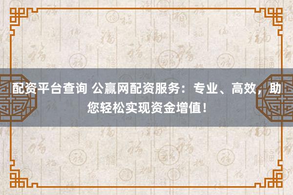 配资平台查询 公赢网配资服务：专业、高效，助您轻松实现资金增值！