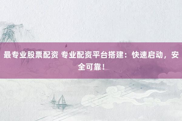 最专业股票配资 专业配资平台搭建：快速启动，安全可靠！