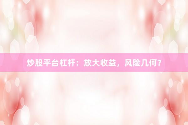 炒股平台杠杆：放大收益，风险几何？