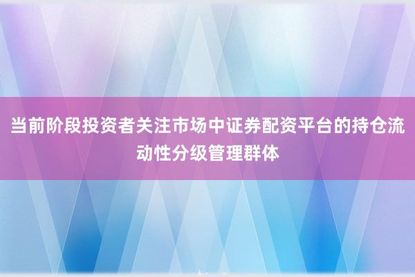 当前阶段投资者关注市场中证券配资平台的持仓流动性分级管理群体