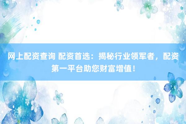 网上配资查询 配资首选：揭秘行业领军者，配资第一平台助您财富增值！
