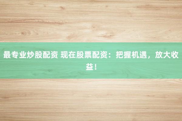 最专业炒股配资 现在股票配资：把握机遇，放大收益！
