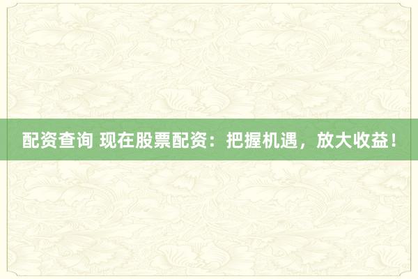 配资查询 现在股票配资：把握机遇，放大收益！