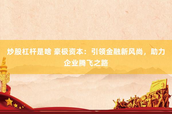 炒股杠杆是啥 豪极资本：引领金融新风尚，助力企业腾飞之路
